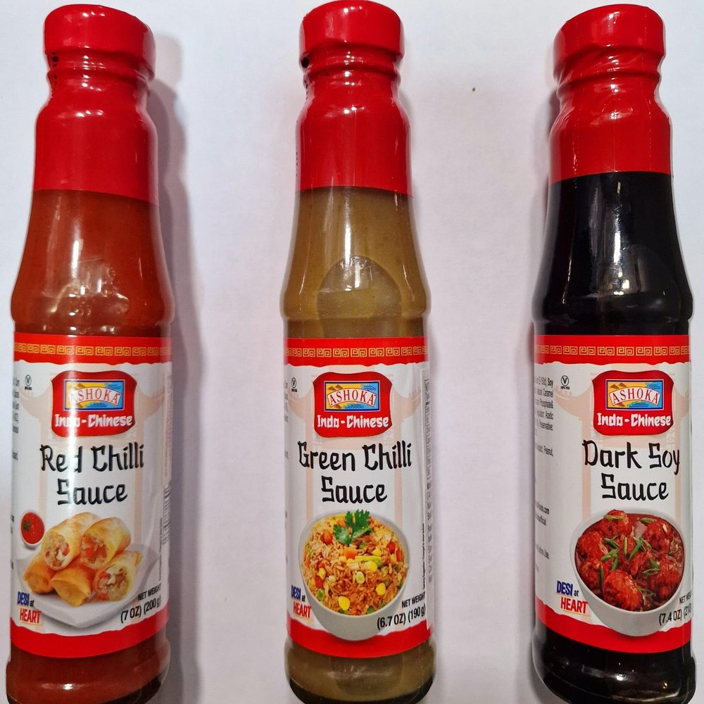 Ashoka Indo-Chinese Sauce Combo Pack Green Chilli (190g), Red Chilli (200g), Dark Soya Sauce (210g) Authentic Flavours Perfect for Cooking, Dipping & Marinating