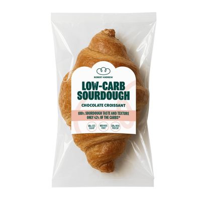 ROBERT ANDREW Low-Carb Sourdough Chocolate Croissant, 20.2g Carbs, 18.1g Protein, High Protein & Fibre, Low Sugar, Freshly Baked Daily, Freezer Friendly, 110g