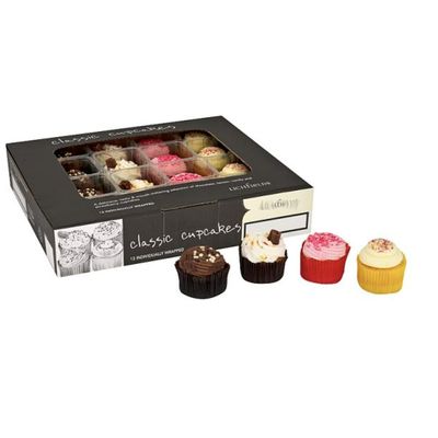 Chocolate,Lemon,Vanilla,and Strawberry Flavour Delicious, Tasty Sponge Cupcake Box - 12 x Individually Wrapped Cup Cakes Box