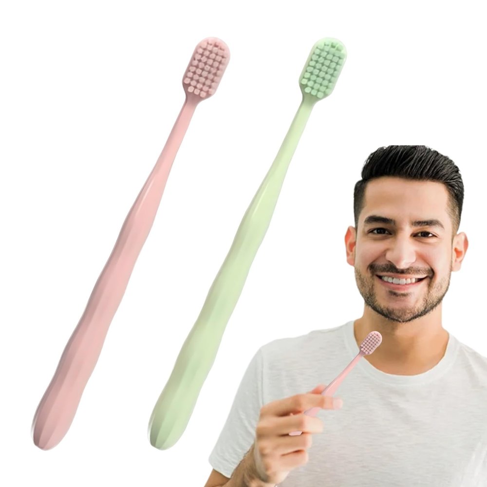 2 Pack Manual Toothbrush,Home Wide Head Tooth Cleaning Gingival Care Adult Home Portable Couple Toothbrush (Pink Green)
