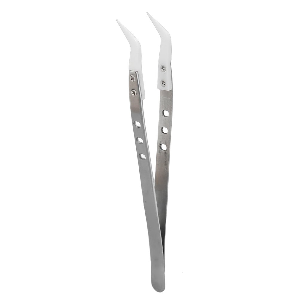 Craft Tweezers, Long Tweezers KGX TC002 Electrical Repair Stainless Steel Insulation 3 Holes Professional Sewing Set for Electronics Soldering (Bent Head)