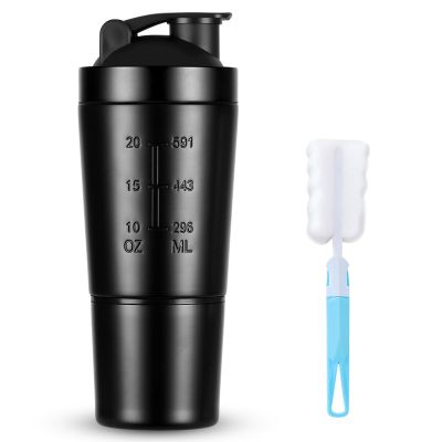 ACWOO 700ml Protein Shaker Bottle with 200ml Storage Cup, Stainless Steel Protein Shaker Cup With Mixball, Gym Shaker Bottle, Protein Shaker, BPA Free Leak Proof Shaker Bottle For Protein Shakes