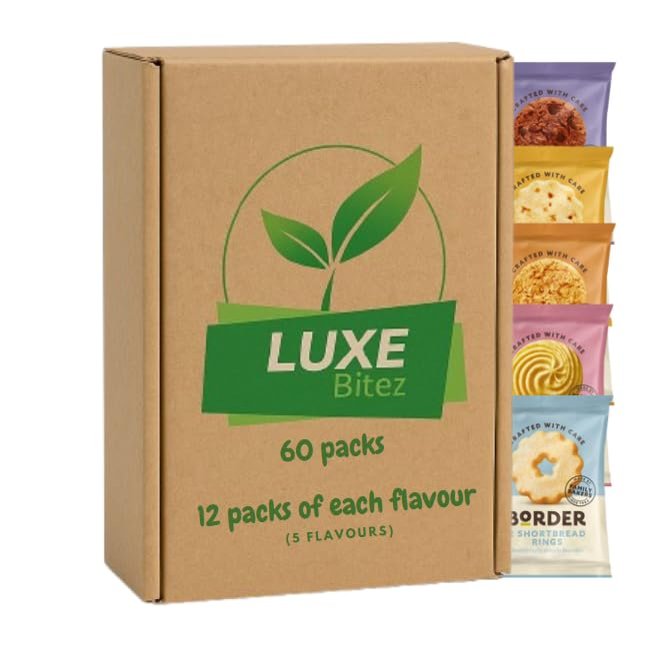 Assorted Twin Pack Biscuits 60 Packs (5 Flavours) | Golden Oat Crumbles, Butterscotch Crunch, Viennese Whirls, Chocolatey Cookies, Shortbread Rings | Compatible For Border Biscuits By Luxe Bitez