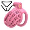 Male Pink Breathable Honeycomb Chastity Cage Lower Limb Protector with Black Adjustable Waist Belt -A74UK (Flat Ring) view 1