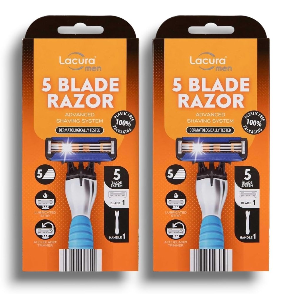 2x Lcur Men - Aldi | 5 Blade Razor Advanced Shaving System | 1 Blade + 1 Handle In Each Pack | Twin Pack