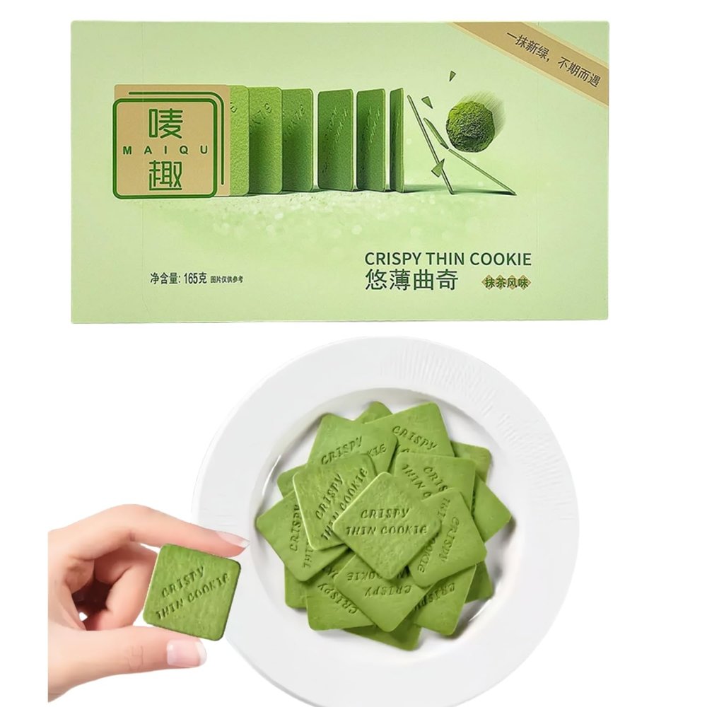 Delicious Chinese Biscuits, Premium Matcha Green Tea Biscuits - Vegan and Gluten Free Snack, Perfect with Tea - Crunchy, Sweet, Healthy Snack 165g