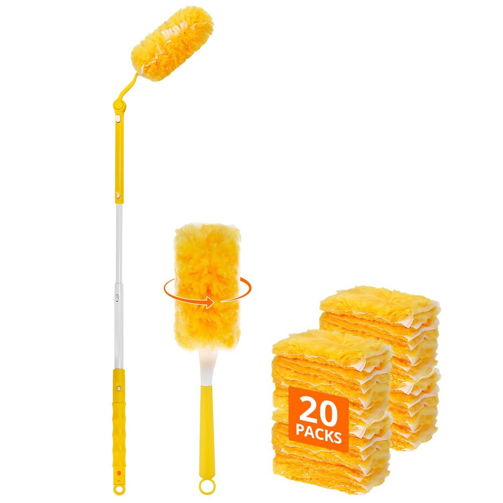 QWORK 20 PCS Duster Refill with Extendable Handles and Dusting Wand, Microfiber, Multi-Surface Cleaning