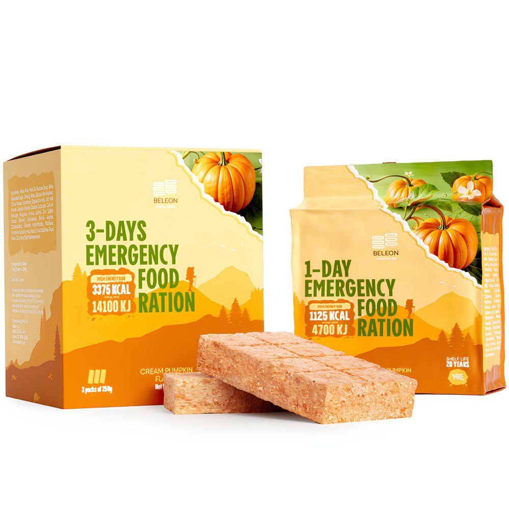 Cream Pumpkin Emergency Food Supply - 3-days 72 hours Biscuit Bars MREs Meals Military 2025 Survival Kit - 20 Years Shelf Life Camping Hiking Supplies