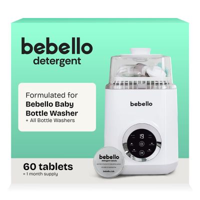 Bebello Detergent Tablets for Baby Bottle Washers - Cleaning Detergent for Your Baby Bottle Cleaner - 60 Tablets for 1 Months Supply