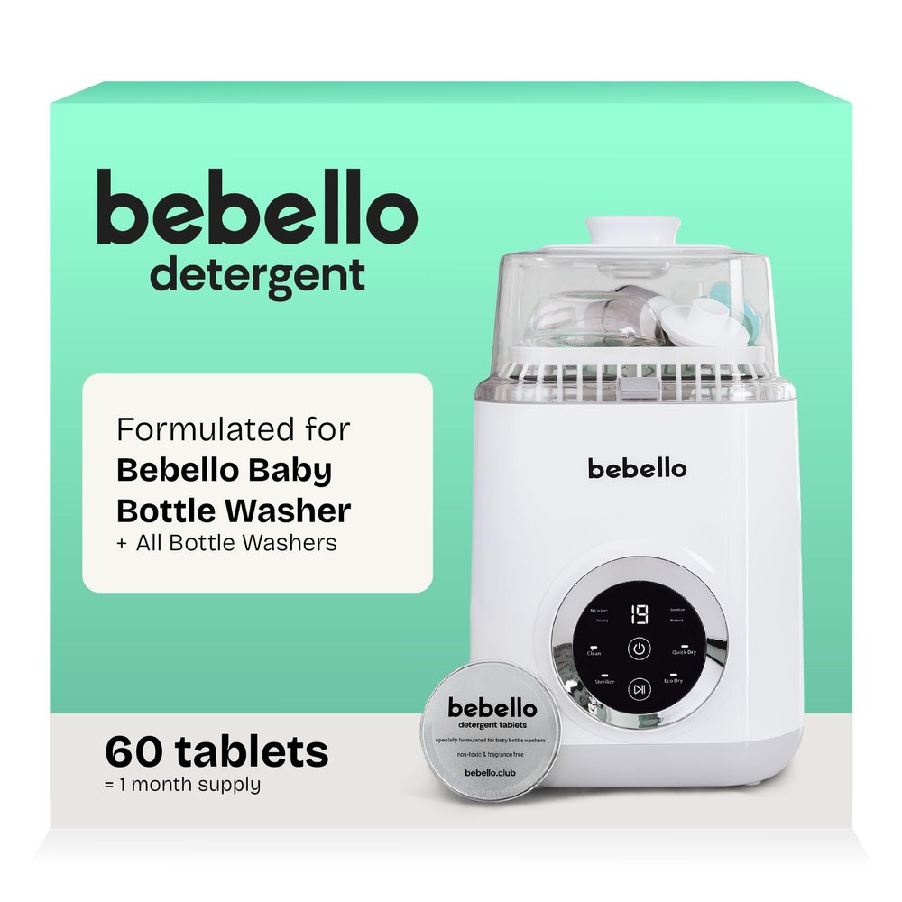 Bebello Detergent Tablets for Baby Bottle Washers - Cleaning Detergent for Your Baby Bottle Cleaner - 60 Tablets for 1 Months Supply