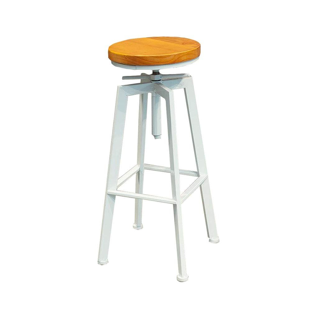 erkebspm Industrial Bar Chair, Iron Chair May Lift Solid Wood Seat/PU Seat Dining Chair Counter Durability (Color : D)