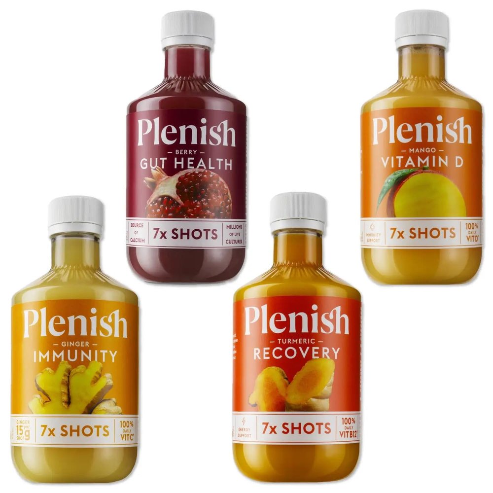 Plenish Shots Mixed Flavour Multipack 4 x 420ml Dosing Bottles | 28 Shots - 1 Months Worth, Great for the Family | 100% Natural, Vegan & Gluten Free | No Added Sugar, No Additives, No Preservatives