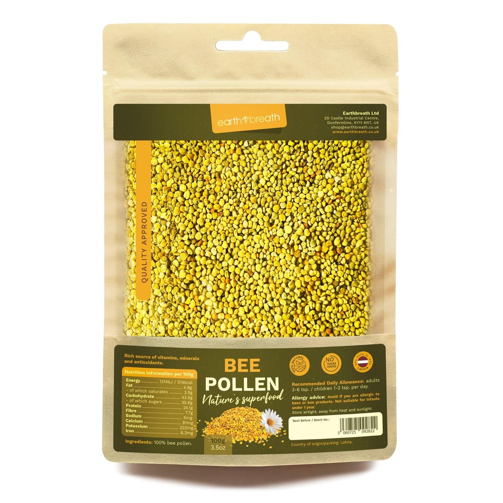 Earthbreath Pure Bee Pollen 100g - 100% Raw & Natural Sustainably Harvested Rich in Natural Goodness No Artificial Additives