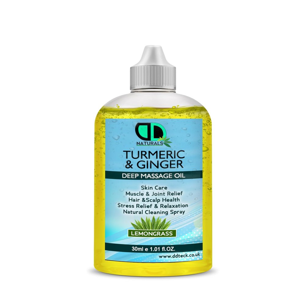 DD Teck Warming Body Massage Oil with Turmeric, Ginger & Lemongrass, Aromatherapy Blend for Muscle Relaxation, Hair Care, Skin Nourishment, Stress Relief(30ml Nozel)