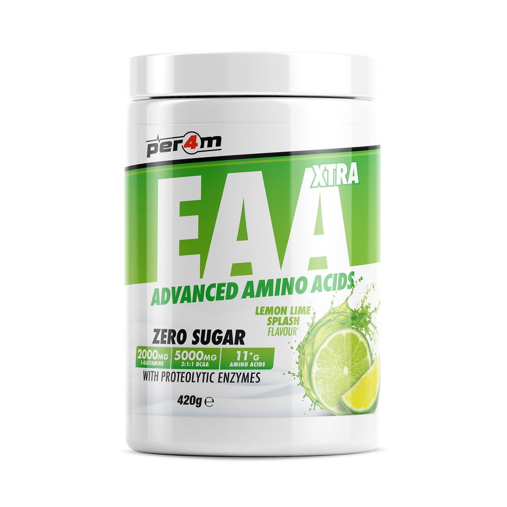 Per4m EAA Xtra/Amino Xtra | 30 Servings of Full Spectrum EAA with Proteolytic Enzymes | Vegan Friendly | Zero Sugar Amino Acid (420g, Lemon Lime Splash)