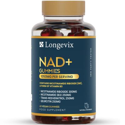 Longevix NAD+ Gummies 1050mg 4-in-1 Booster with NR 300mg + Trans-Resveratrol 250mg + Pure Nicotinamide 250mg + Quercetin-250mg Per Serving Vegan Sugar-Free 60 Count (30-Day Supply)