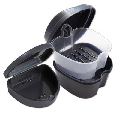Grey Cleaning Bath & Slim Retainer Case ~ Dental Appliance, Box Storage Case