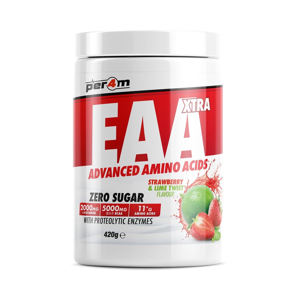 Per4m EAA Xtra/Amino Xtra | 30 Servings of Full Spectrum EAA with Proteolytic Enzymes | Vegan Friendly | Zero Sugar Amino Acid (420g, Strawberry Lime Twist)