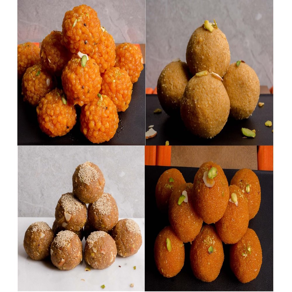Indian Sweet Laddu Assortment, Traditional Dessert with Pistachios & Almond & Cashewnuts, 4 Varieties (Pack of 1 Each 1 piece)4 (8 Piece)