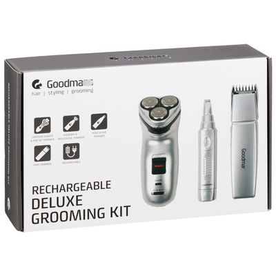 Deluxe Rechargeable Grooming Kit - Includes Contour Shaver, Side Burn and Moustache Trimmer Attachment, Nose and Ear Trimmer, and a Hair Trimmer