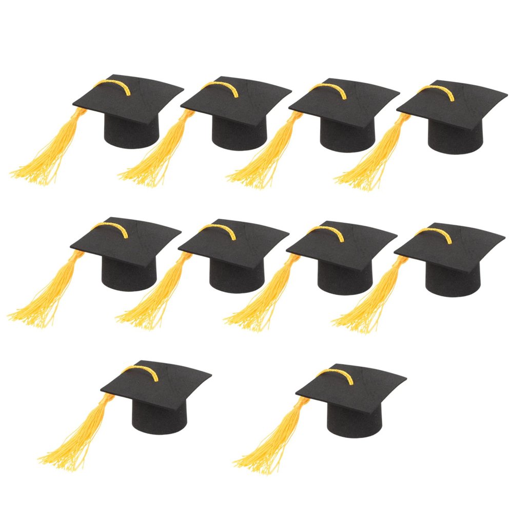 GALPADA 10pcs Mini Graduation Hat Cake Decorations, Graduation Season Souvenir Ornament, Yellow Tassel Paper Polyester, Lightweight Party Props for Cupcakes and Cakes