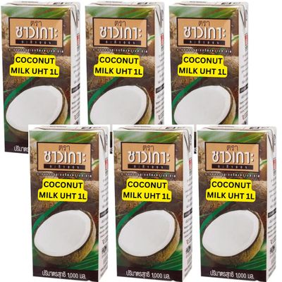 Thai Coconut milk UHT Unsweetened Chaokohs 1000ml - Long life Non Dairy Vegan Milk for Drinks, Desserts, Curry & More (6x1L)