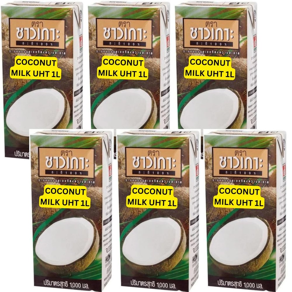 Thai Coconut milk UHT Unsweetened Chaokohs 1000ml - Long life Non Dairy Vegan Milk for Drinks, Desserts, Curry & More (6x1L)