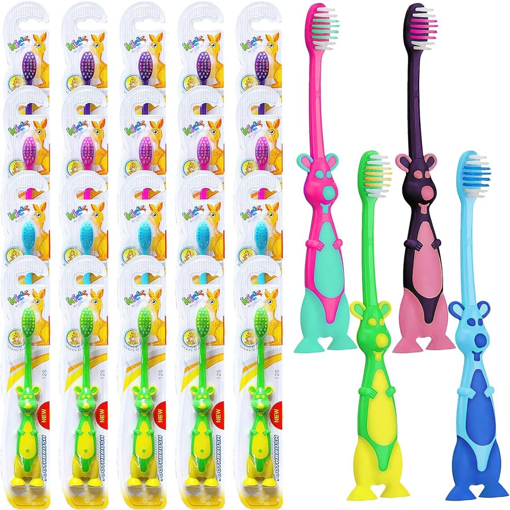 100 Pcs Kids Toothbrushes Bulk, Individually Wrapped Toothbrush with Covers and Suction Cup, Soft Bristles Manual Baby Toothbrushes for School Daycare Travel Oral Hygiene