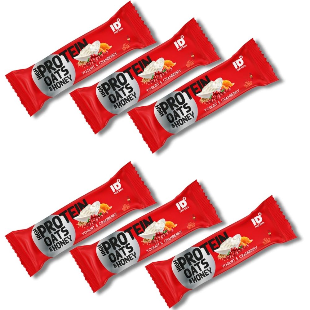 ID Bars Yoghurt & Cranberry | Oat Bar & Protein Bar without Added Sugar | With Oats & Honey | 6 x 70 g