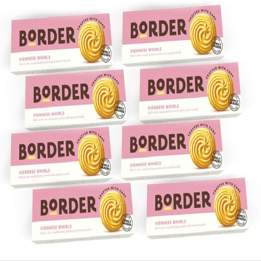 Border Biscuit Viennese Whirl 150g - Made Irresistible Melt Buttery Swirls with Smooth Vanilla - Deliciously Crunchy Biscuits - Perfect Food Gift for Biscuit Lovers (Pack of 8)