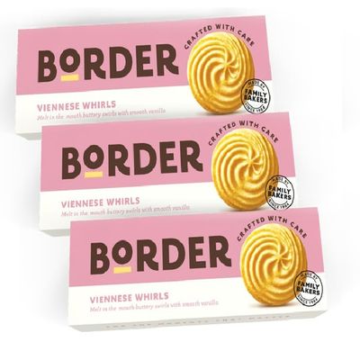 Border Biscuit Viennese Whirl 150g - Made Irresistible Melt Buttery Swirls with Smooth Vanilla - Deliciously Crunchy Biscuits - Perfect Food Gift for Biscuit Lovers (Pack of 3)