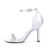 Gycdwjh Women's Ivory Bridal Sandals Peep Toe Stiletto Heel Pumps Crystal Satin Ankle Strap Evening Party Prom Wedding Dress Shoes,Rose red,6 UK view 3