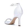 Gycdwjh Women's Ivory Bridal Sandals Peep Toe Stiletto Heel Pumps Crystal Satin Ankle Strap Evening Party Prom Wedding Dress Shoes,Rose red,6 UK view 4