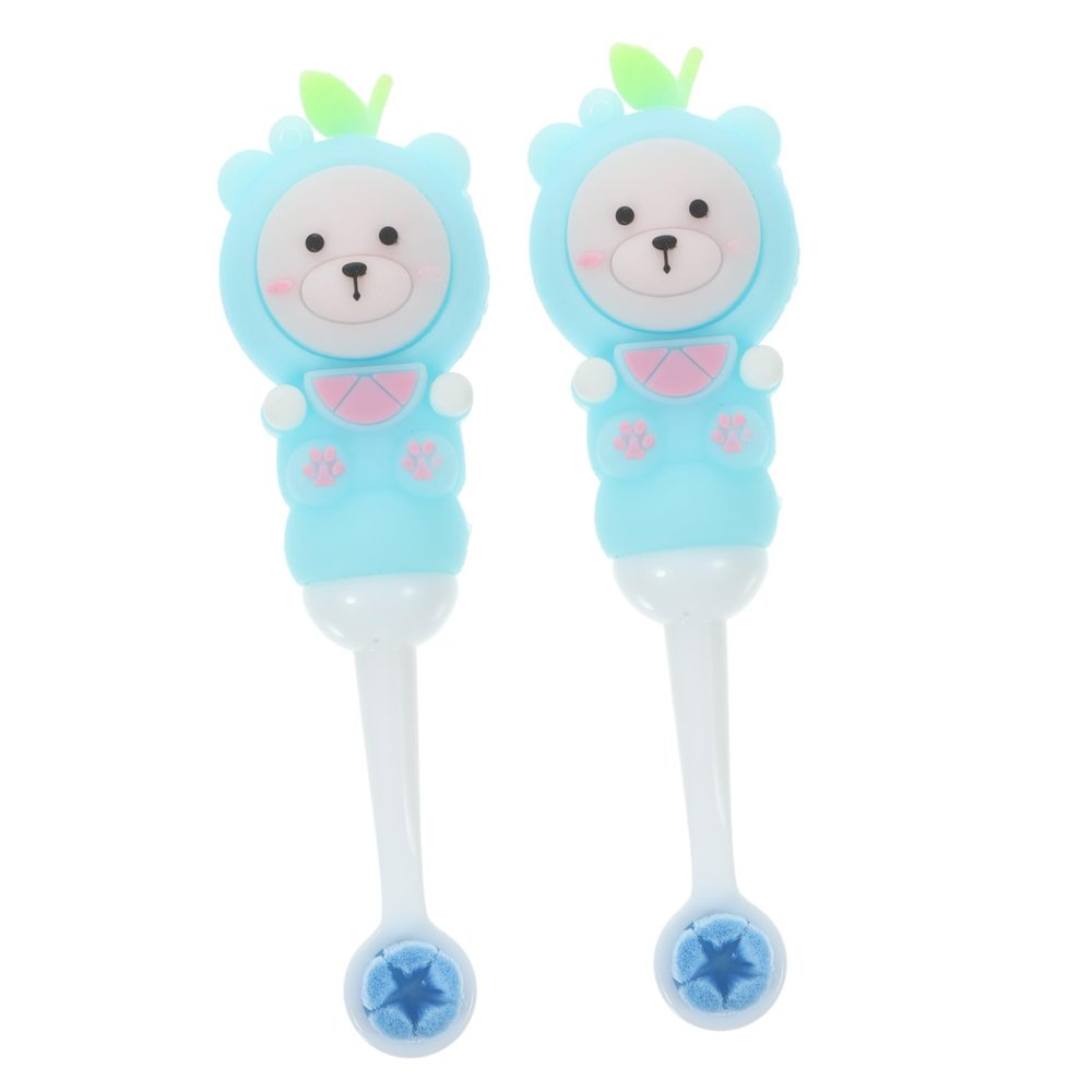 EXAOMBLE 2Pcs Toddler Toothbrushes Extra Soft Bristle Teeth Brush for Kids, Silicone Gentle Care, Bear Shape Manual Toothbrushes for Teeth Cleaning