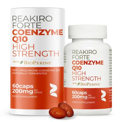 Reakiro Forte Coenzyme Q10 200mg of CoQ10 per Capsule, 60pcs I High Strength Naturally Fermented Co Enzyme Q10 Supplement with BioPerine I Expertly Crafted for Optimal Energy and Vitality