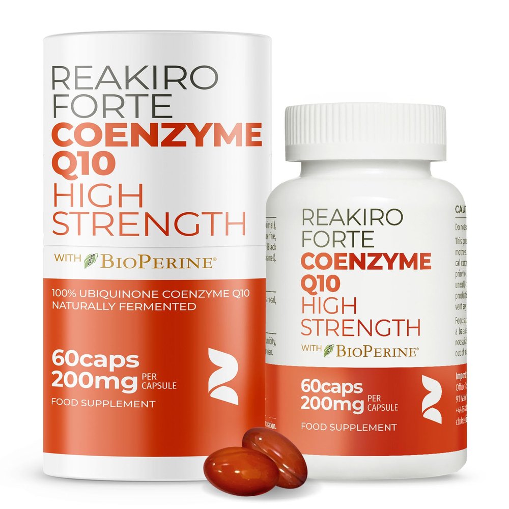 Reakiro Forte Coenzyme Q10 200mg of CoQ10 per Capsule, 60pcs I High Strength Naturally Fermented Co Enzyme Q10 Supplement with BioPerine I Expertly Crafted for Optimal Energy and Vitality