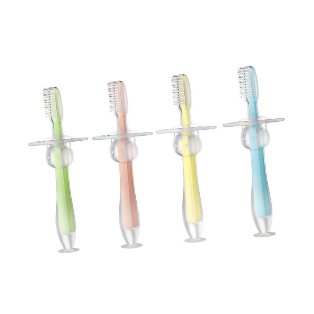 WRITWAA 4pcs Toothbrush Silicone Teether Standing Suction Training Brush for Boy Girl Boy Girl Use Bristles Toothbrush for Teeth Cleaning Plaque Removal