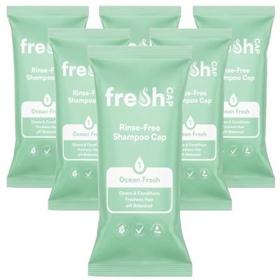 FreshWipes Ocean Fresh Shampoo Cap Pack of 6 - No Rinse for Elderly or Disabled - Cleanses & Conditions For No Shower Access, Camping & Festival Use - Dermatologically Tested