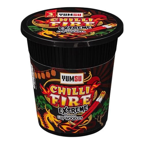 Instant Pot Noodles Halal Certified Spicy Chilli Fire Noodles Vegetarian Egg Free 60g (Pack of 12)+FabFinds Mug