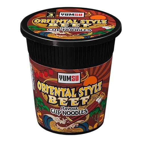 Instant Pot Noodles Halal Certified Vegetarian Egg Free 60g Assorted Packs & Flavours + FabFinds Mug (24, Oriental Beef Style)