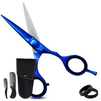 Ontaki 5.5" Beard & Hair Trimming Scissors - Professional Japanese Steel Hand-Forged Barber Shears for Mustache, Bangs, Men (Midnight Blue) - Hair Scissors