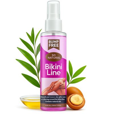 Bump Free So Natural Bikini Line Oil - 100ml Strawberry Like Skin & Ingrown Hair Treatment Razor Bump Prevention Soothing Post-Shave Oil Smooth, Recovered Skin After Waxing or Shaving