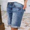 Generisch Women's summer trousers, short sexy jeans, high waist, thin hole short trousers with pockets, summer casual loose short capri trousers women's summer, blue, XL view 2