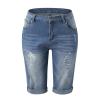 Generisch Women's summer trousers, short sexy jeans, high waist, thin hole short trousers with pockets, summer casual loose short capri trousers women's summer, blue, XL view 3