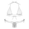 Aiihoo Women Bikini Lingerie Tempting Set Halter Lace-up Bra with Thong Shiny Bathing Suits Silver One Size view 3