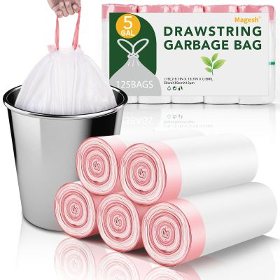 5 Gallon Trash Bags Drawstring Unscented - 1.1 Mil White Small Garbage Bags 125 Count 18 Liter Recycling Small Wastebasket Plastic Bags Kitchen Office Bathroom Liners Strong Thick Bulk Magesh