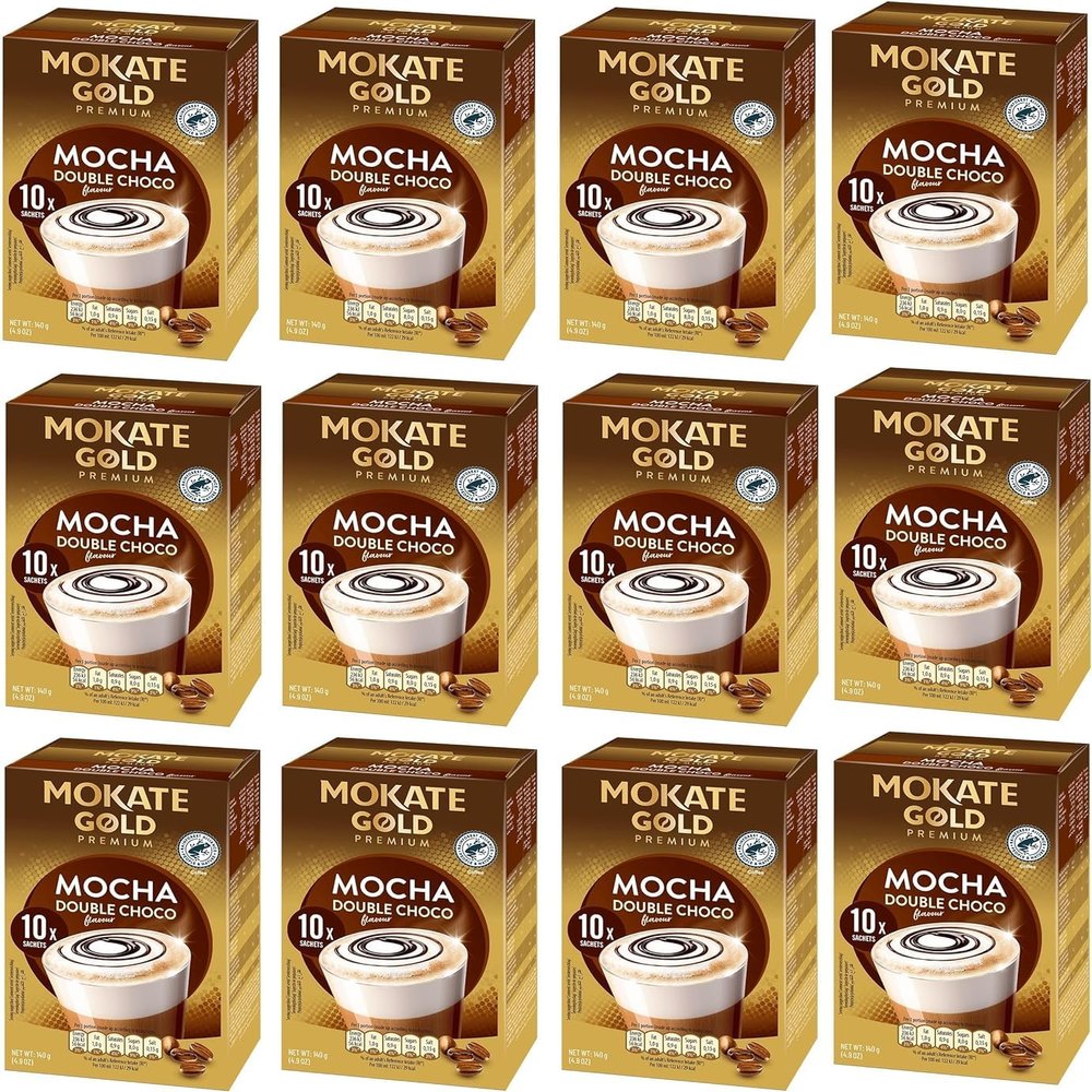 Mokate Gold x10 Premium Mocha Double Chocolate Coffee Sachets - Pack of 12 (Total 120 Sachets)