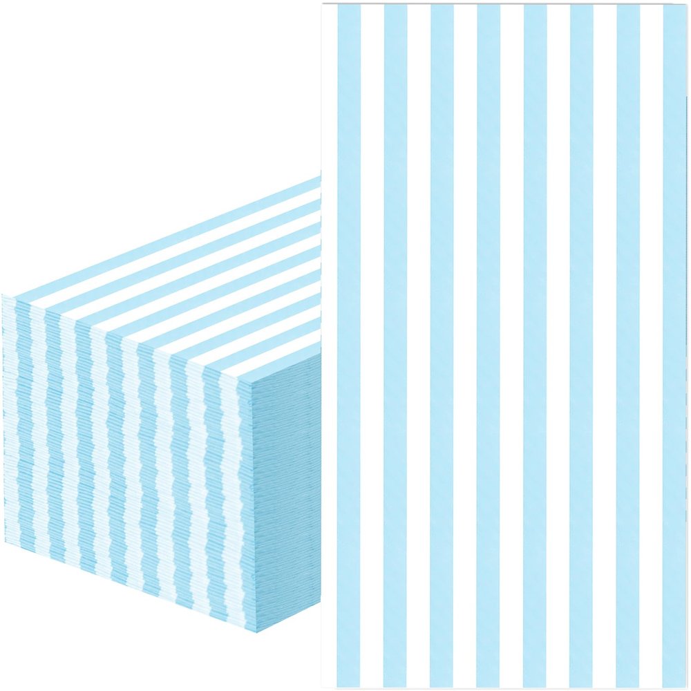 100 Pcs Blue and White Striped Paper Napkins - Disposable Blue Striped Dinner Napkins for Bathroom Wedding Birthday Baby Shower Picnic Party Supplies