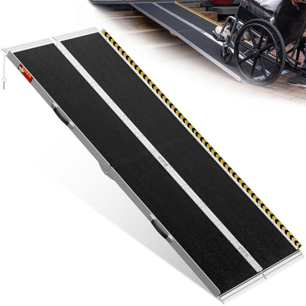 PURFINO Portable Wheelchair Ramp 213CM, 363KG Capacity, Non-Slip Aluminium Folding Ramp with Carborundum Surface for Steps, Thresholds, Kerbs, Stairs and Cars