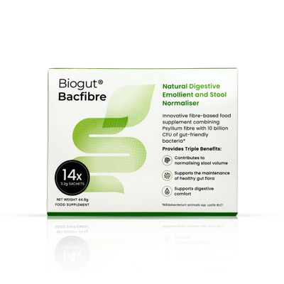 Biogut Biogut Bacfibre Psyllium Husk (Ispaghula Husk) Fibre with High Strength10 Billion Friendly Bacteria - 14 Sachets - Supports Constipation Relief & Stool Regularity for Adults - Sugar Free